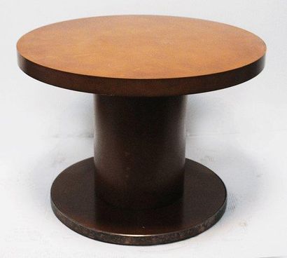 null Table ronde en placage de bois clair et piétement cylindrique à base circulaire...