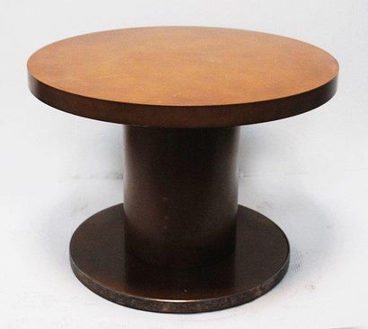 null Table ronde en placage de bois clair et piétement cylindrique à base circulaire...