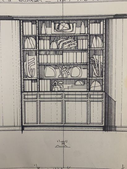 null ROBERT THIBIER (1926-2001)
MEUBLE-BIBLIOTHEQUE en bois laqué blanc ouvrant en...