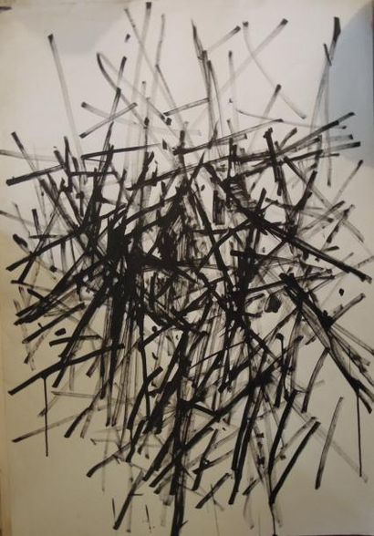 Jacques Germain Composition Encre de Chine sur papier, signée du cachet. 107 x 76...