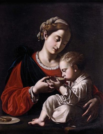 Attribué à Antiveduto GRAMMATICA (1571-1626) Vierge à l'Enfant Toile. 94 x 73 cm...