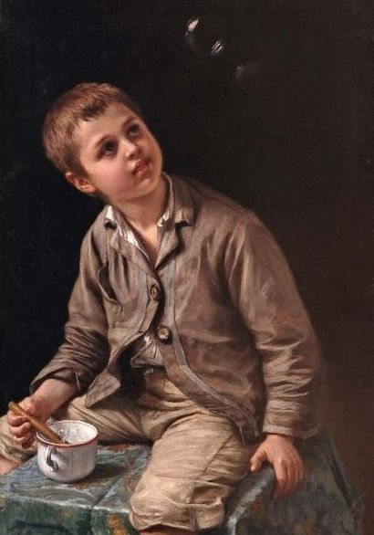Achille MOLLICA (XIXe-XXe siècles) Jeu de bulles, 1905 Huile sur toile, signée, située...