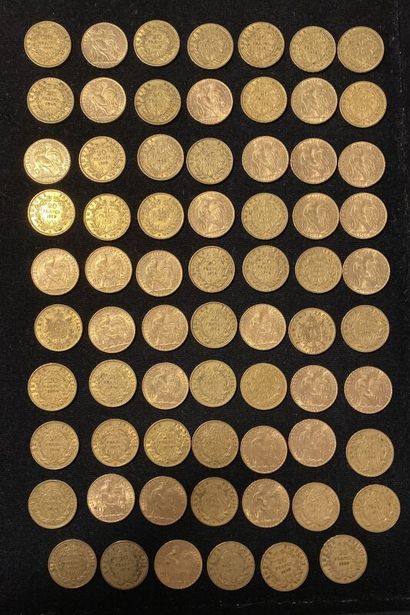 null FRANCE. 69 pièces de 20 francs or (900/1000) comprenant : 
- 2 pièces Napoléon...