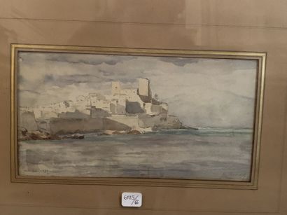 ROUART, vue d'Antibes, 1880, encre et aquarelle,...