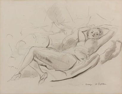 André DUNOYER de SEGONZAC (1884-1974) Le bain de soleil Encre de Chine et lavis d'encre,...