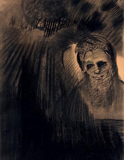 Odilon REDON (1840-1916) Apparition Fusain et de légers rehauts de pastel. Signé...