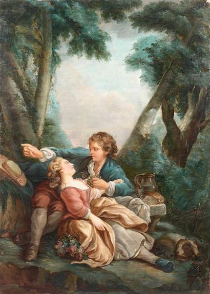 Suite de François BOUCHER (1703-1770) Berger et bergère Huile sur toile, non signée....