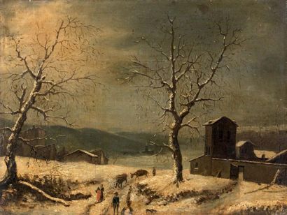 École FRANÇAISE du XIXe siècle, entourage de Louis Claude MALBRANCHE Paysage hivernal...