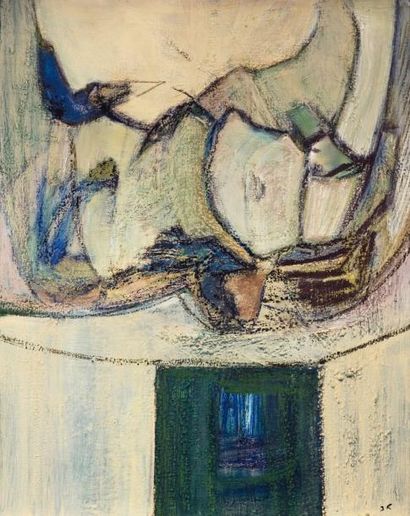 ROUSSILLON Jean (1931- 2009) Sans titre (composition avec carré vert sur fond blanc)...