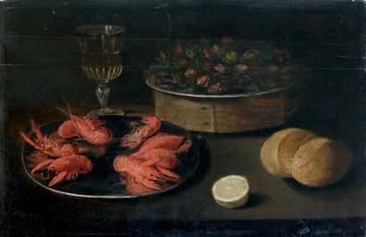 Jacob Foppens van ES (Anvers 1596-1666) Nature morte avec écrevisses, noisettes,...
