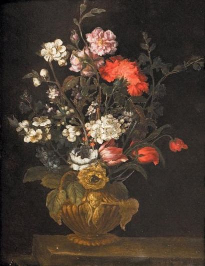 Ecole ITALIENNE du XVIe siècle, suiveur de Giuseppe RUOPPOLO Bouquet de fleurs dans...