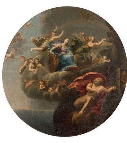 Attribué à Henri de FAVANNE (1668-1752) L'air ou Junon et Eole Toile marouflée sur...