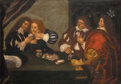 Ecole FLAMANDE vers 1700, suiveur de Théodore ROMBOUTS Les joueurs de cartes Toile....