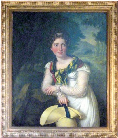 École suisse de la fin du XVIIIiiie siècle suiveur de Vigée Lebrun :Portrait de femme...