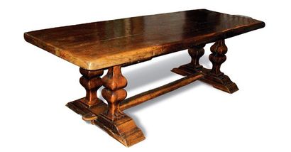 Table de communauté rectangulaire en bois naturel reposant sur 4 pieds en double...