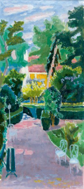 Jules CAVAILLES (1901-1977) Le jardin de Bagatelle Huile sur toile signée. 82 x 38...