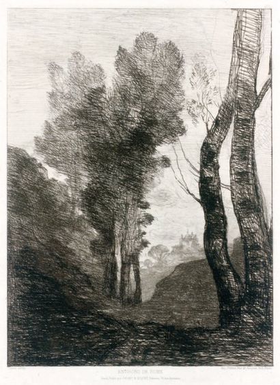 JEAN-BAPTISTE-CAMILLE COROT Environs de Rome, 1866 Eau-forte. 316 x 239. Delteil...