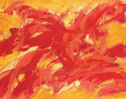 Gérard GOSSELIN (XXe siècle) Composition rouge-orange Acrylique sur toile signée...