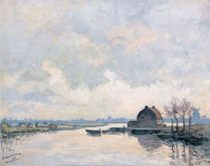 Lucien SEEVAGEN (1887-1959) Étang à Haarlem Huile sur toile signée en bas à gauche....