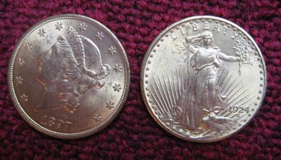USA 20 Dollars Liberty 1897 20 Dollars Eagle 1924 Lot de 2 monnaies or