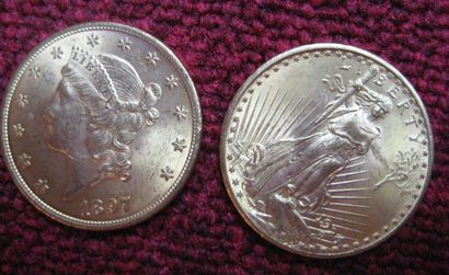 USA 20 Dollars Liberty 1897 20 Dollars Eagle 1924 Lot de 2 monnaies or