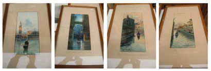 null Lot de 4 sous verres: N.LAVAGNIAI (?) Deux aquarelles et gouache Venise 2 aquarelles...
