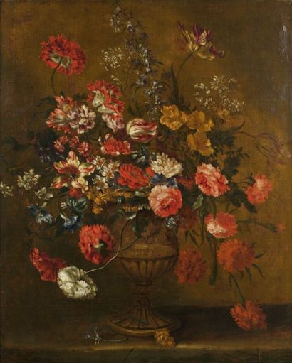 École Française vers 1700, entourage de Pierre Nicolas HUILLIOT Vase de fleurs sur...
