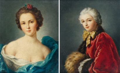 École Française du XIXe siècle Portrait de jeune femme à la draperie bleue Jeune...