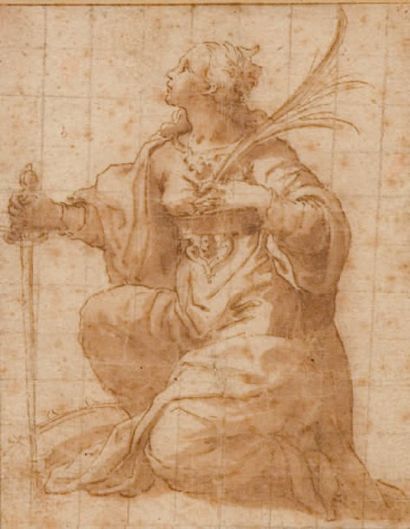 Raffaellino da Regio attribué à Sainte Catherine d'Alexandrie Plume et encre brune,...