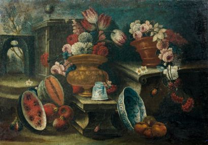 École ITALIENNE du XVIIIe siècle, suiveur de Giuseppe LAVAGNA Bouquet de fleurs,...