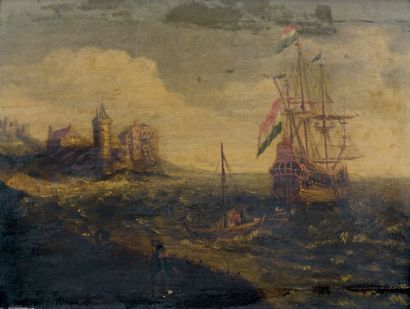 Pieter van de VELDE (1634-après 1687) attribué à Navire hollandais près de la côte...