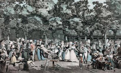 Louis-Philibert DEBUCOURT La Promenade publique, 1792 Gravure aux outils, 45 x 63...