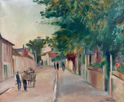 Henry OTTMANN (1877-1927) Rue animée de village Huile sur toile signée en bas à droite...