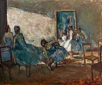 Marcel COSSON (1878-1956) Les danseuses Huile sur panneau signée en bas à droite....