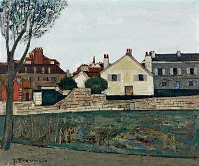 Joseph PRESSMANE (1904 - 1967) Arbre devant la ville Huile sur toile, signée en bas...