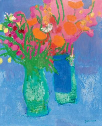 Paul GUIRAMAND (1926-2007) Vase de fleurs Huile sur toile. Signée en bas à droite....