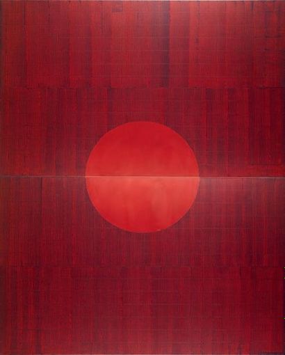 René MIRABEL (1933) Soleil rouge Acrylique sur toile. Signée en bas à droite. 160...