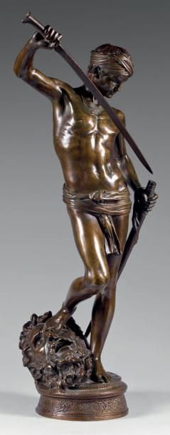 Antonin MERCIÉ (1845-1916) David Bronze à patine brune porte "A Mercié" sur la base....