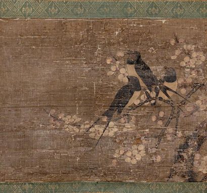 CHINE - Fin du XVIIIe siècle Peinture à l'encre et couleur sur soie, représentant...