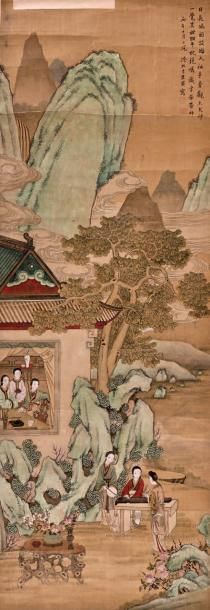 CHINE - XXe siècle Peinture à l'encre et couleur sur soie, représentant des femmes...