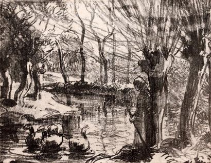 CAMILLE PISSARRO Gardeuse d'oies. Vers 1898. Lithographie. 132 x 171. [133 x 172]...