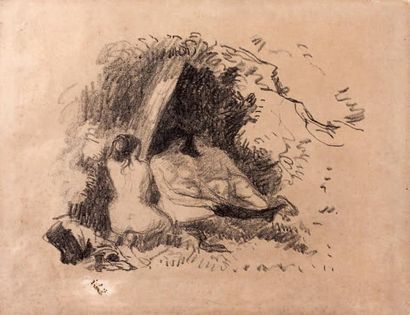 CAMILLE PISSARRO Femmes nues. Vers 1896. Zincographie. 210 x 283. [280 x 361]. Delteil...