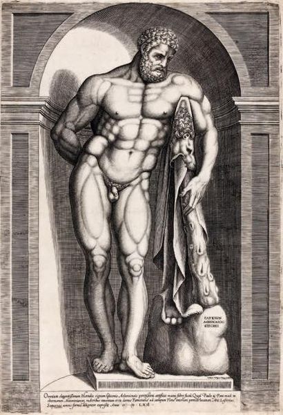 Jacob BOS L'Hercule Farnèse, 1562 Burin, 45 x 30,7 cm, petites marges (Hollstein...