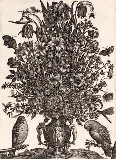 Johannes GALLE éditeur Vases avec fleurs, suite de 4 planches, 1614 Burins anonymes,...
