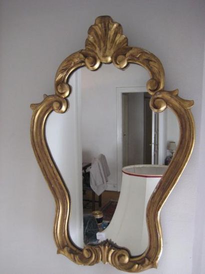 null Petit miroir cadre en bois stuqué doré Style rocaille