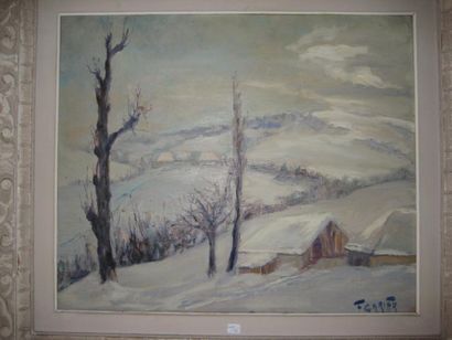 F.CARION Paysage de Montagne Huile sur panneau 52 x 63 cm