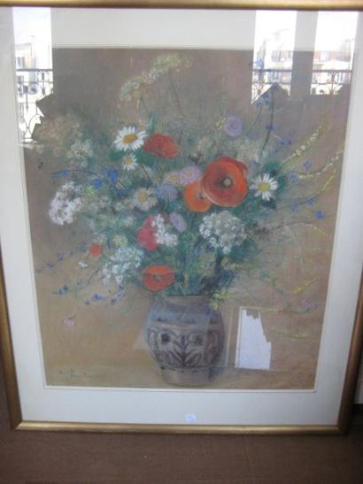 Henriette DUBOIS DOMARTIN Vase de fleurs Pastel sous verre 67 x 55 cm