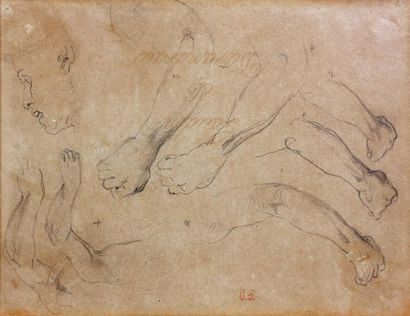 Eugène DELACROIX (1798-1863) Études de mains et de visage Mine de plomb sur papier,...