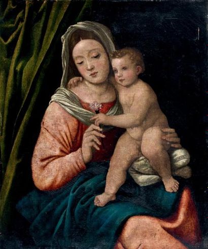 École ITALIENNE du XVIIe siècle, d'après Giovanni Francesco CAROTO Vierge à l'Enfant...