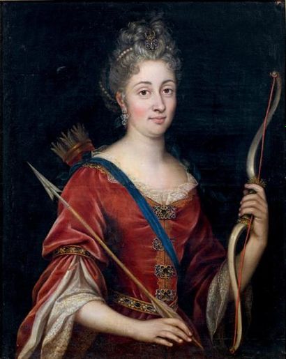École FRANÇAISE du XVIIIe siècle Portrait de femme en Diane Toile. (Restaurations)....